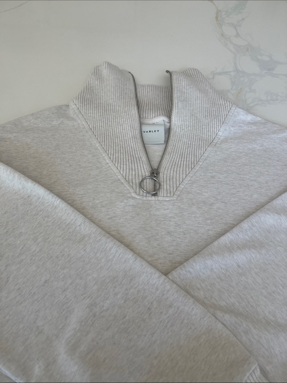 Varley Oatmeal Ribbed Half-Zip Pullover